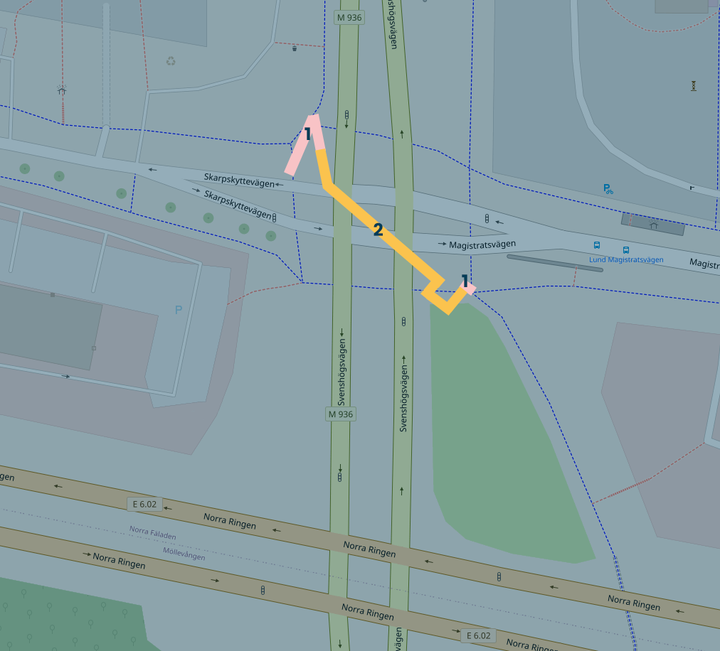 Karta över grävarbete vid Norra Fäladen och Annehem i Lund