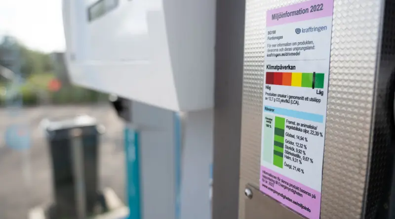 Nu har siffrorna för miljöpåverkan uppdaterats hos alla landets drivmedelsleverantörer. För Kraftringens del betyder det att våra tankstationer för fordonsgas märkts upp med bränslets miljöpåverkan och vilka källor det framställts från. Siffrorna för 2022 visar lägre klimatpåverkan än elbilsladdning.